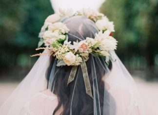 Wedding Hair With Flowers & jewels : pretty way to wear a veil and a flower crown for all my ladies out there who can…