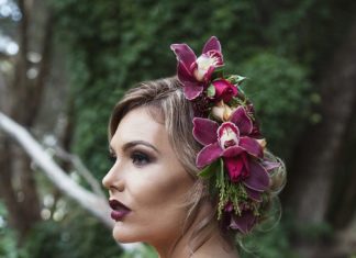Wedding Hair With Flowers & jewels : Purple orchid bridal headpiece and bouquet for modern vintage wedding | Taylor M…