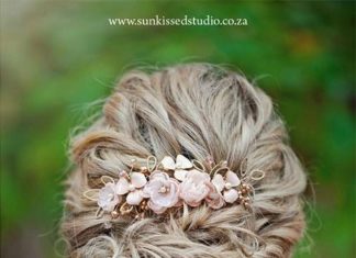 Wedding Hair With Flowers & jewels : R780 Rose gold Hair comb hairpiece blush pink – wedding bridal hair – veil comb – gold