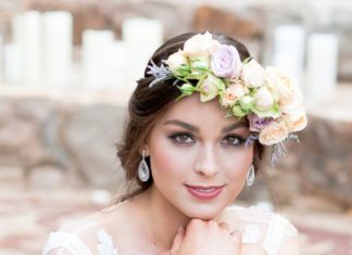 Wedding Hair With Flowers & jewels : Romantic pastel flower crown wedding hair | Liesl Cheney Photography…