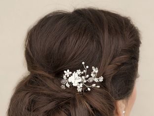 Wedding Hair With Flowers & jewels : Small porcelain ceramic type flower bridal hair comb accented with rhinestones a…