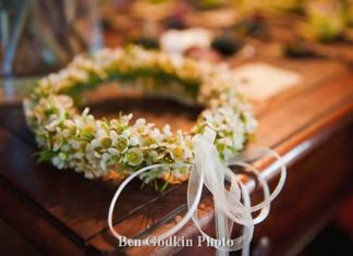 Wedding Hair With Flowers & jewels : The flower girls will wear halos of green seeded eucalyptus and white waxflowers…
