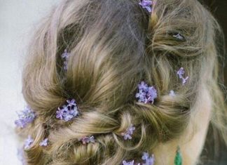 Wedding Hair With Flowers & jewels : twisted updo wedding hairstyles with purple flowers via Svetlana Fischeva – Deer…