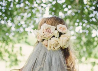 Wedding Hair With Flowers & jewels : Unique wedding veil + hairstyle idea – add fresh flowers to the top of your veil…
