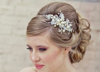Wedding Hair With Flowers & jewels : Wedding Hair, Rhinestone tiara with flowers and ivory pearls, wedding tiara, bri…