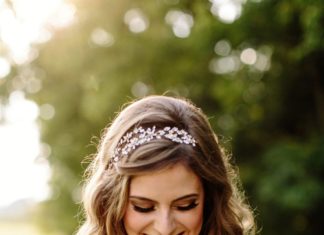 Wedding Hair With Flowers & jewels : #WeddingGown by Watters (Sydney) | See the wedding on #SMP www.stylemepretty… …