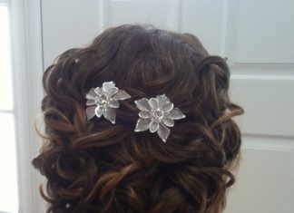 Wedding Hair With Flowers & jewels : www.creationsbymi… Wedding hair up-do…