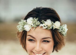 Wedding Hair With Flowers & jewels : Flower crown and short hair | Vernon and Jayne's Boho-Inspired Engagement Sh…