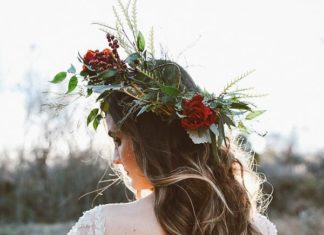 Wedding Hair With Flowers & jewels : Low-back bridal style & stunning flower crown of roses | Image by Peyton Rai…