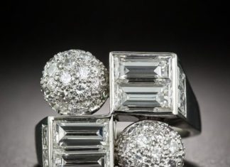 Diamond Rings : Mid-Century Platinum and Diamond Cocktail Ring…
