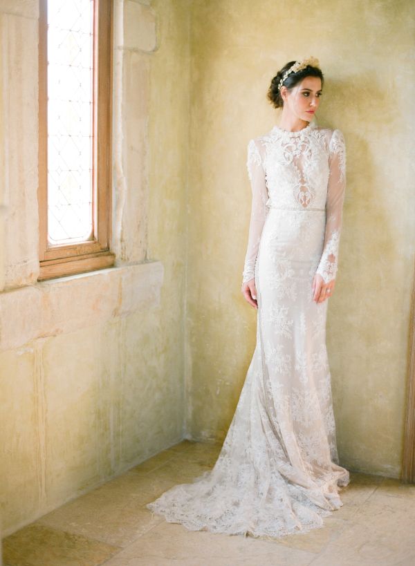 High neckline long sleeve one of a kind Inbal Dror wedding gown: www.stylemepret...