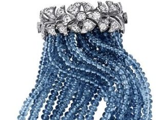 Best Diamond Bracelets : Cartier collection bracelet with aquamarine, aquamarine beads, moonstones, Tahit…
