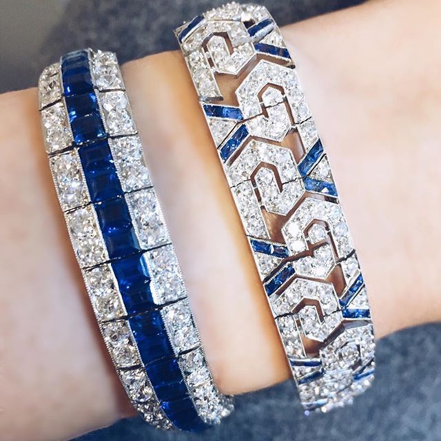 Best Diamond Bracelets : Monday blues. Stacked Art Deco sapphire and ...