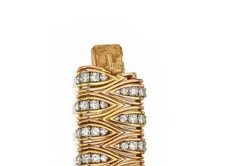 Diamond Bracelets : 18 KARAT TWO-COLOR GOLD AND DIAMOND BRACELET, CARTIER, PARIS. Of openwork design…
