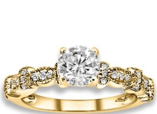 Diamond Rings : 0.66 ctw 14k YG Natural G-H Color, I1 Clarity, Accent Diamonds Engagement Rings …