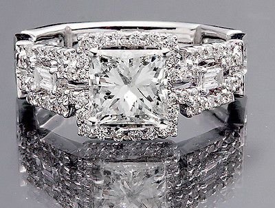 1.47 ct Princess Genuine Diamond Vintage Engagement Ring Solid White Gold 14k. $...