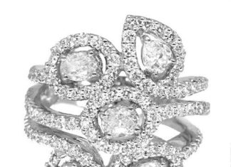 Diamond Rings : 3.60 CT TW White Pear Diamond Flower Ring In 14k White Gold….