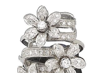 Diamond Rings : A diamond-set flower dress diamond ring Set with three single and brilliant-cut …