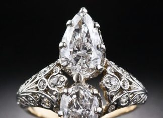 Diamond Rings : Edwardian twin-stone pear-shape diamond ring. This resplendent diamond dinner ri…