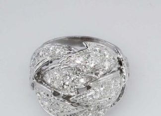 Diamond Rings : Enormous Gorgeous Leaf Crossover 4ctw Diamond Dome Ring 14k/Plat | Antique and E…