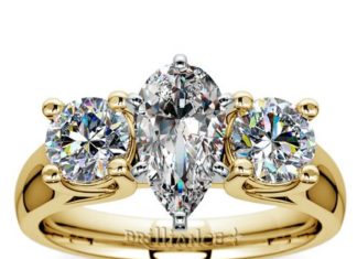 Diamond Rings : Pear Round Diamond Engagement Ring in Yellow Gold www.brilliance.co……