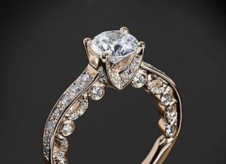 Diamond Rings : Rose Gold Verragio 4 Prong Channel Bead-Set Diamond Engagement Ring from the Ve…