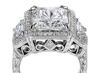 Diamond Rings : Square Diamond Vintage Engagement Ring with Half Moon Diamonds…