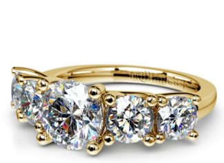 Diamond Rings : The Trellis Five Diamond Engagement Ring in Yellow Gold: A sparkling stunner, wi…