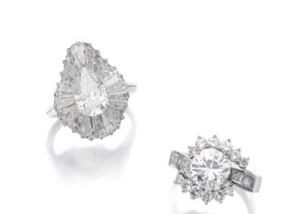 Diamond Rings : Two diamond rings One set with a circular-cut diamond weighing approximately 2.4…