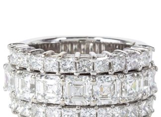 Diamond Rings : Unique Asscher Cut Wide Diamond Band…