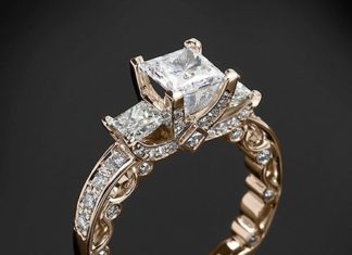 Diamond Rings : Verragio Bead-Set Princess 3 Stone Engagement Ring from the Verragio Paradiso Co…