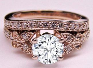 Engagement Rings & Wedding Rings : Rose Gold Diamond Butterfly Vintage Engagement Ring & Matching Wedding Band…