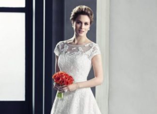 Short Wedding Dresses : 2016 Modest Scooop Short Sleeves Mid-Calf Length Tulle with Lace Appliques Weddi…