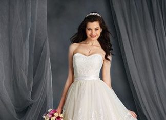 Short Wedding Dresses : Alfred Angelo Style 2566T: tea length wedding dress with strapless neckline, emb…