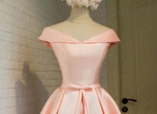 Short Wedding Dresses : Blush Pink Prom Dress,Off the Shoulder Prom Dress,Fashion…