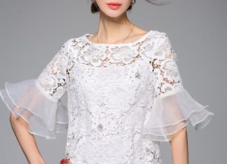 Short Wedding Dresses : Frill Sleeve Casual Floral Pierced Crew Neck Mini Dress…