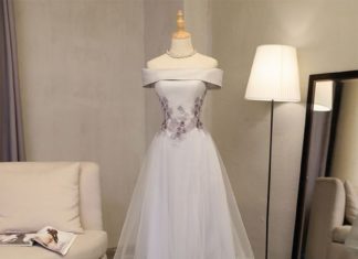 Short Wedding Dresses : Gray A line off shoulder short prom dress, 2017 Homecoming Dress,Short…