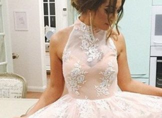 Short Wedding Dresses : Lace Halter homecoming dress, short homecoming dress, Short lace prom dress, Cus…