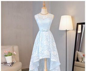 Short Wedding Dresses : Light Blue Scoop Neckline Lace High Low Homecoming Prom Dresses, Affor – Sposa…