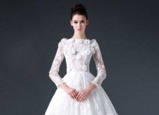 Short Wedding Dresses : Modest Knee Length Lace Wedding Dress with Flowers from JoJo's Shop…