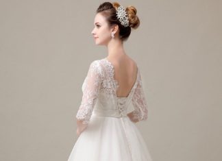 Short Wedding Dresses : Tea Length Lace Wedding Dress with Sleeves DV2078…