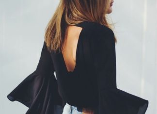 Street Style : streetstyleplatform:
Black Bell Sleeve Blouse
