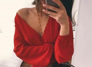 Street Style : streetstyleplatform:Red V neck Blouse