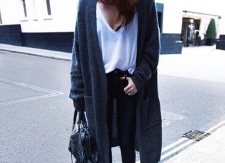 Street Style : streetstyleplatform:
Grey Long Cardigan