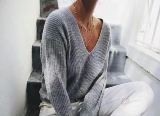 Street Style : streetstyleplatform:V neck Grey Sweater