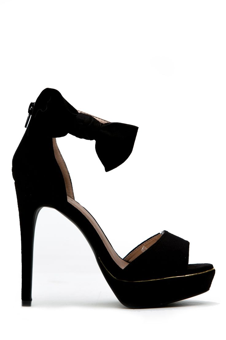 Black Faux Suede Open toe Bow Ankle Strap Platform Heels @ Cicihot Heel Shoes on...