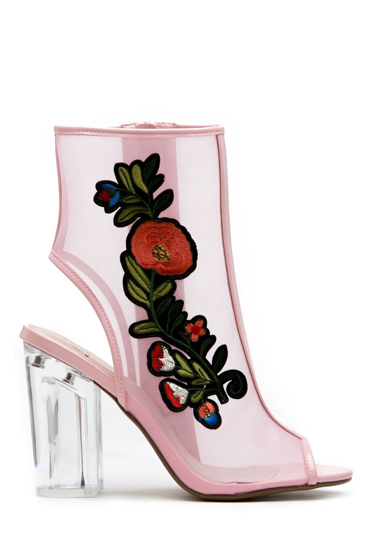 Pink Mesh Patch Detailed Peep Toe Translucent Heels @ Cicihot Heel Shoes online ...