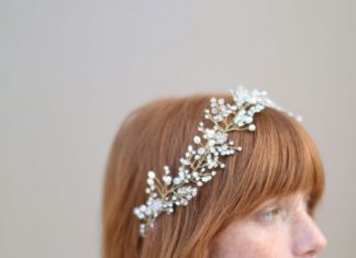 Wedding Hair With Flowers & jewels : Babys Breath crystal hair vine – Style # 336 (babys breath, crystla hair vine, t…