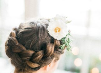 Wedding Hair With Flowers & jewels : Floral topped milkmaid braid: www.stylemepretty… | Photography: Julia Park – j…