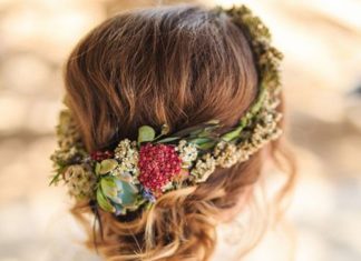 Wedding Hair With Flowers & jewels : Flowers in your hair. Long veils. Off-the-shoulder wedding dresses…If you want…